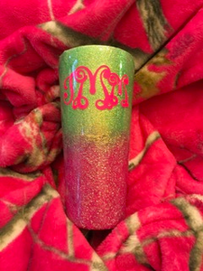 Flamingo themed glitter tumbler